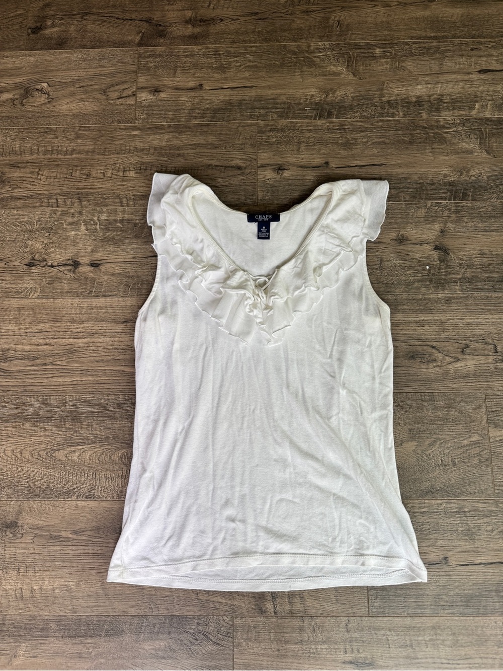 Chaps White Ruffle V-Neck Sleeveless Camisole